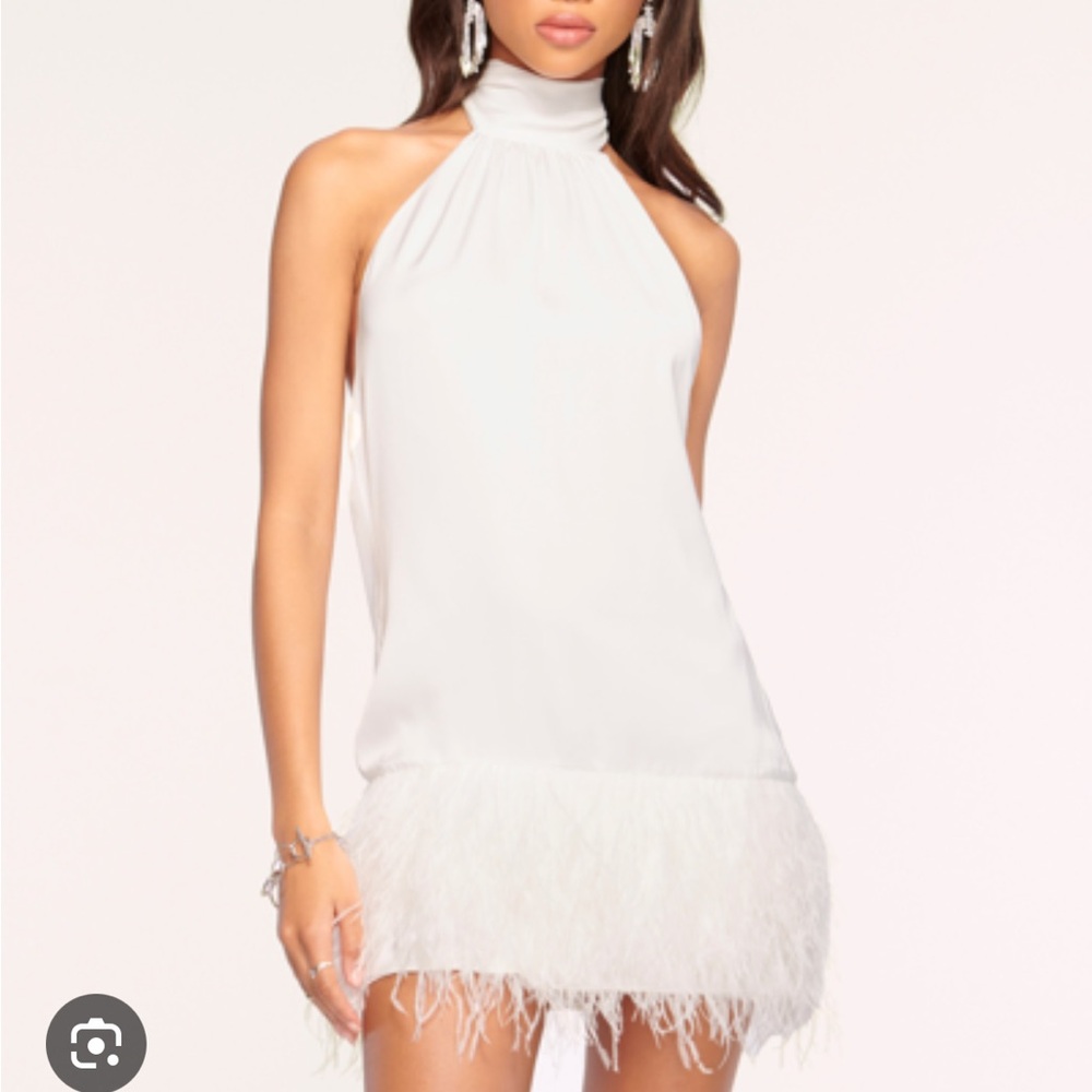 Ramy Brook White Feather Mini Dress